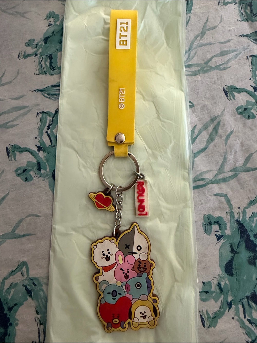 Yellow Silicone Strap Keyring with Character Charms